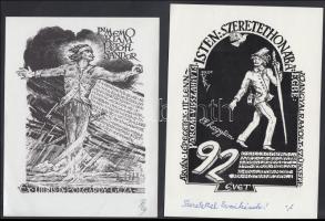 Petry Béla (1902-1996) : Vegyes ex libris tétel, klisé, linó, jelzettek 4db dedikált is, papír, külö...