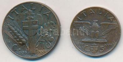 Olaszország 1939R 5c Cu + 10c Cu T:2,2- Italy 1939R 5 Centesimi Cu + 10 Centesimi Cu C:XF,VF