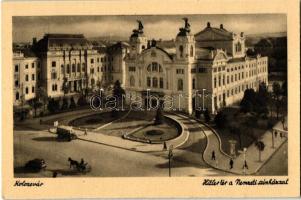 Kolozsvár, Cluj; Hitler tér a Nemzeti Színházzal / square, theater (EK)