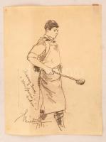 Márton Ferenc (1884-1940): 1933 Jamboree. Bubnay Imre a benczés szakács. Ceruza, papír, jelzett, 18×12 cm /Scout graphic, pencil, paper, signed