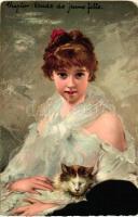 15 db RÉGI motívum képeslap, hölgyek, művészeti lapok, vegyes minőség / 15 old motive postcards, lad...