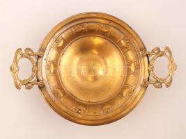 Szecessziós rezezett fém kínáló, kopott, jelzés nélkül, m:10 cm, d:22 cm