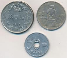 Románia 1921. 50b Al + 1943. 100L Ni borítású acél + 1955. 50b Cu-Ni T:2,2- Romania 1921. 50 Bani Al + 1943. 100 Lei Ni clad steel + 1955. 50 Bani Cu-Ni C:XF,VF