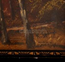 Spányi jelzéssel: Folyóparti fák. Olaj, farost, üvegezett antik keretben, 23x20 cm