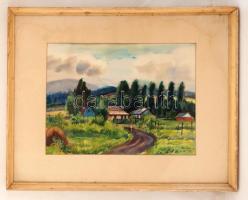 Bóka Dezső (1935-): Táj. Akvarell, papír, jelzett, üvegezett keretben, paszpartuval 50×65 cm