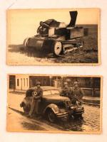 cca 1940-45 Német harckocsik, ill., katonák az útakon,  II. világháborús fotók, jelzettek, 2db, 8x13cm