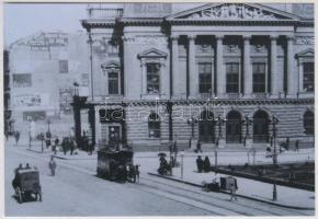 cca 1910 Budapest, Rákóczi úti lóvasút, háttérben a Nemzeti Színház, ismeretlen képi forrás modern másolata, 10x15 cm