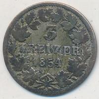 Német Államok / Baden 1854. 3kr Ag T:3 patina German States / Baden 1854. 3 Kreuzer Ag C:F patina