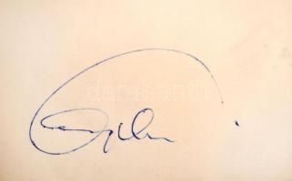 Claudia Cardinale (1938-) tunéziai születésű, olasz színésznő aláírása egy a művésznőt ábrázoló fotón, 9x14cm