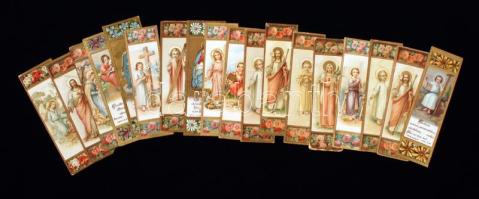 cca 1920-30 Vegyes szentkép tétel, 16db, különböző méretben és minőségben, cca 9x3cm