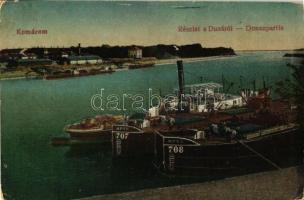 Komárom, Komárno; Duna, kikötő, MFTR 707 és 708-as számú uszályok, gőzmozdony / port, barges, steamship (Rb)