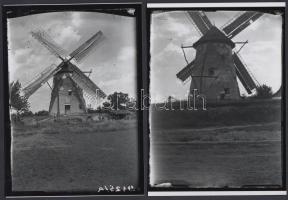 cca 1930 Alföldi szélmalom elölről, hátulról, Kerny István (1879-1963) hagyatékában őrzött 2 db üveglemez negatív modern nagyítása, 18x13 cm