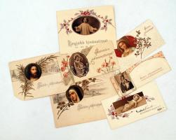 cca 1910-1930 Vegyes, dombornyomott üdvözlőkártyák, különböző méretben és minőségben, 7db, cca 4x11cm és 9x13cm