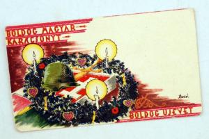 1942 Boldog Magyar Karácsonyt, Bozó Gyula, üdvözlőkártya, 7x12cm