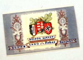 cca 1940 Boldog Újévet, Bozó Gyula, üdvözlőkártya, 7x11cm
