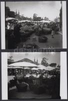 cca 1920 Budapest, Heti piac a Duna parton és a Vámház téren, 5 db korabeli üveglemez negatívról kés...