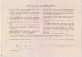 Budapest 1991. "Országos Kárrendezési és Kárpótlási Hivatal" kárpótlási jegye 1000Ft-ról, ...