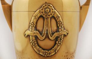 Jelzett szecessziós dísz váza párban, réz, egyik jelzett, m:37,5 cm (2×)