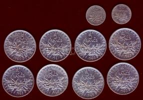 Franciaország 50c Ag 1898+19081 T:3 + 5Fr Ag 1960 (3x), 1961,1962,1963,1964,1965. összesen 10db T:2