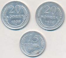 Szovjetunió 1927. 15k Ag + 1930. 20k Ag (2x) T:2  Soviet Union 1927. 15 Kopeks Ag + 1930. 20 Kopeks Ag (2x) C:XF