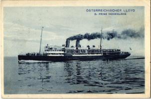 Österreichischer Lloyd, Dampfer Prinz Hohenlohe / Austrian steamship, litho maritime flag on backside (EK)