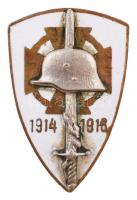 ~1930. "Országos Frontharcos Szövetség" zománcozott Br miniatűr gomblyukjelvény, hátoldalon "BERÁN N. BPEST" gyártói jelzéssel (26x16mm) T:2  Hungary ~1930. "Hungarian Front Fighters Association" enamelled Br miniature button badge with makers mark "BERÁN N. BPEST" (26x16mm) C:XF