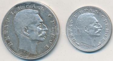 Szerbia 1912. 1D Ag "I. Péter" + Szerbia 1915. 50p Ag "I. Péter" T:2- forrasztás...