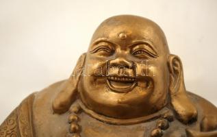 Nevető Buddha, bronz, jelzés nélkül, m:21 cm,  6×15 cm