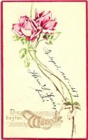 Die besten wünsche / Greeting card, Raphael Tuck & Sons Künstlerische Blumen-Serie No. 510B, Emb., golden decorated