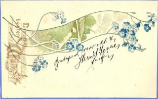 Die besten wünsche / Greeting card, Raphael Tuck & Sons Künstlerische Blumen-Serie No. 519B, Emb., golden decorated (EK)
