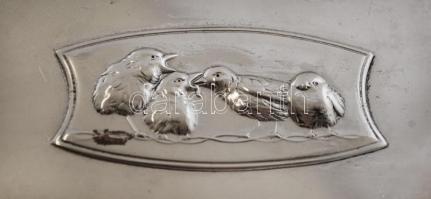 Fiókás fém doboz, alpakka, jelzett (W), 12×8 cm, m:7 cm