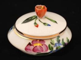 Herendi virágmintás ékszertartó, nagyon apró hibával, jelzett, d:6,5 cm, m:4,5 cm
