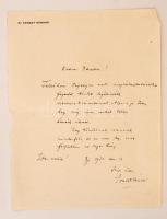 1932 Ernszt Sándor (1870-1938) pápai prelátus, miniszter autográf levele dr. Tarányi Ferenc Vas vármegye főispánjának melyben annak felsőházi tagságához gratulál.