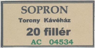 Sopron ~1920. Torony Kávéház 20f városi szükségpénz, hamis modern fantáziapénz / fake, modern fantasy coupon T:I