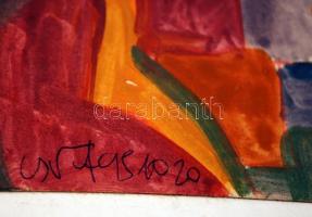 Cs. Németh Miklós (1934-2012): Utazóközönség. Akvarell, papír, jelzett, kartonra kasírozva, 14×20 cm