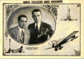 1931 Endresz György és Wilczek (Magyar) Sándor Justice for Hungary oceánrepülésének emlékére + 1932 Stella di Savoia túra emlékbélyeg / Hungarian pilots György Endresz and Sándor Wilczek, transatlantic flight memorial card, Art Nouveau, s: Éless