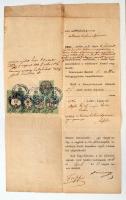 1874 Kérvény és végzés zálogjog bekebelezésről,  5db okmánybélyeggel, 34x21cm