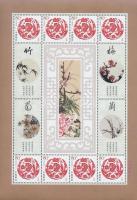 Private Issue Flower Painting - Bird personified stamp in mini sheet, Magán kiadás: Virág festmény - Madár megszemélyesített bélyeg kisív formában