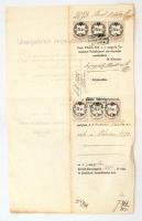 1866 Okmány zálogjog bekebelezésről,  6db (25kr.) okmánybélyeggel, 34x21cm