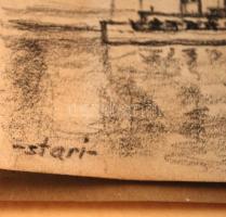 Sostarics Lajos (1896-1968): Óbuda, Dugonics Titusz tér. Lebombázott Erzsébet-híd. Ceruza, papír, je...