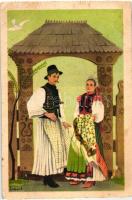 14 db RÉGI folklór motívum képeslap, vegyes minőség / 14 old folklore motive postcards, mixed quality