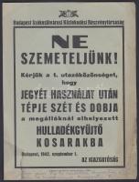 1942 "Ne szemeteljünk!", BSzKRT hirdetmény, kis szakadással