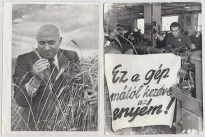 cca 1955-1970 3 db szocreál fotó, május elsejei felvonulással, üzemi életképpel, Rákosi Mátyásról ké...