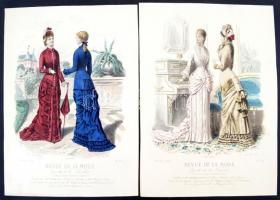 1879 A Revue de la Mode c. divatlap mellékletei. Színezett litográfiák, összesen 9 db, 36x25 cm