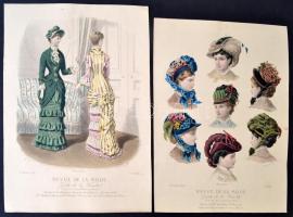 1879 A Revue de la Mode c. divatlap mellékletei. Színezett litográfiák, összesen 9 db, 36x25 cm