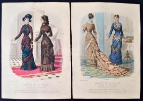 1879 A Revue de la Mode c. divatlap mellékletei. Színezett litográfiák, összesen 9 db, 36x25 cm