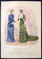 1879 A Revue de la Mode c. divatlap mellékletei. Színezett litográfiák, összesen 9 db, 36x25 cm