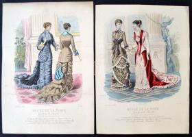 1880 A Revue de la Mode c. divatlap mellékletei. Színezett litográfiák, összesen 14 db, 36x25 cm