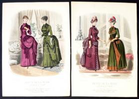 1884  A Revue de la Mode c. divatlap mellékletei. Színezett litográfiák, összesen 6 db, 36x25 cm