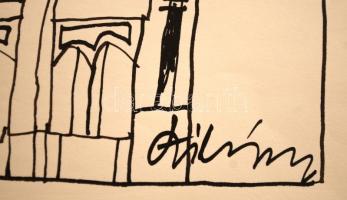 Szilvássy Nándor (1927-2011): Kalapos hölgy. Tus, papír, jelzett, 25×16 cm